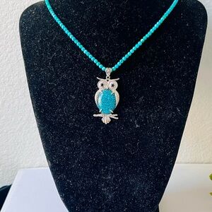 Natural Gemstone Spiderweb Turquoise Owl Necklace,Value For Money Unique Jewelry
